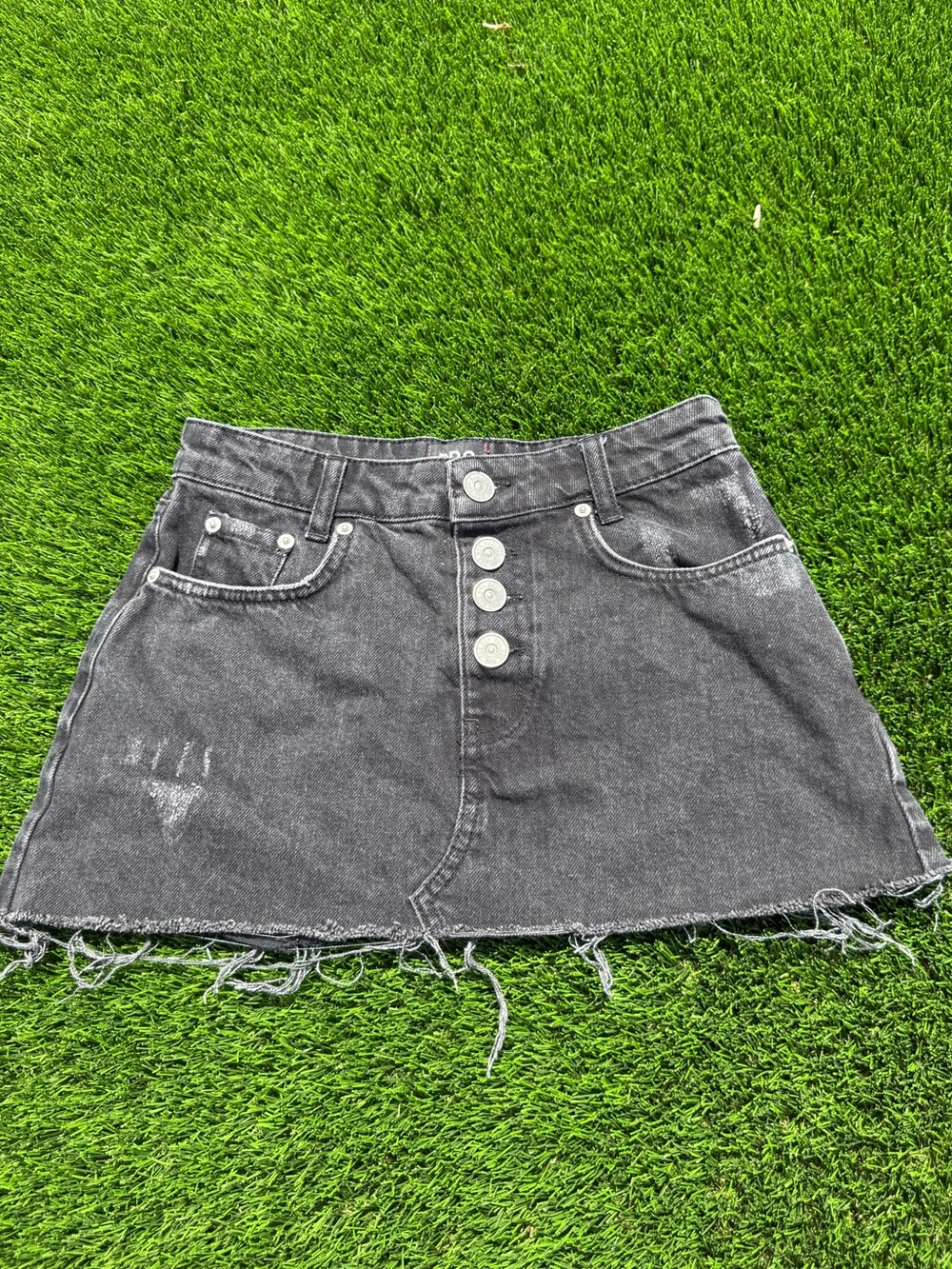 BDG Washed Black Denim Mini Skirt with Front Buttons